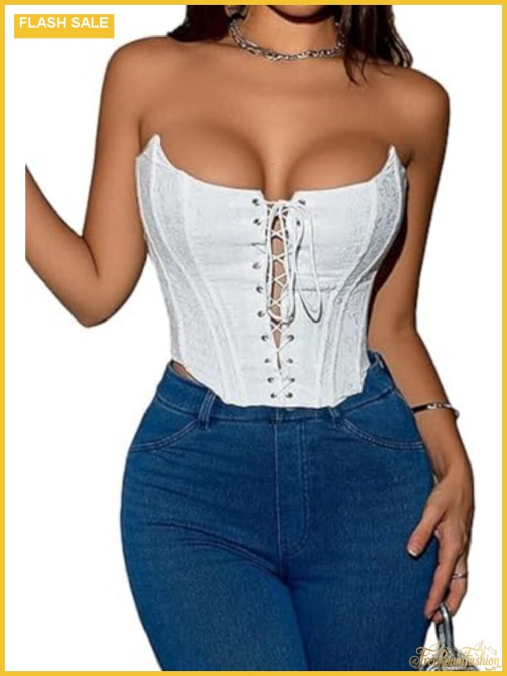Women's Strapless Backless Lace-Up Bustier Crop Tank Top Sleeveless Y2K